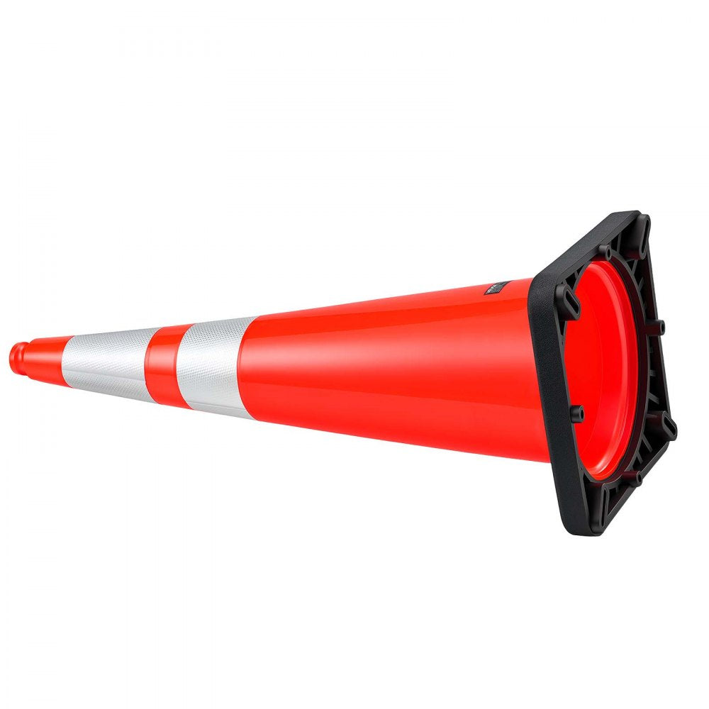VEVOR Traffic Safety Cones 8 Pack 36 Inch Flexible PVC Orange Traffic Cones, For Highway Warning or Traffic Control, Weighted Black Base, Reflective Collar Visible at Night, Heavy Duty, Easy Storage
