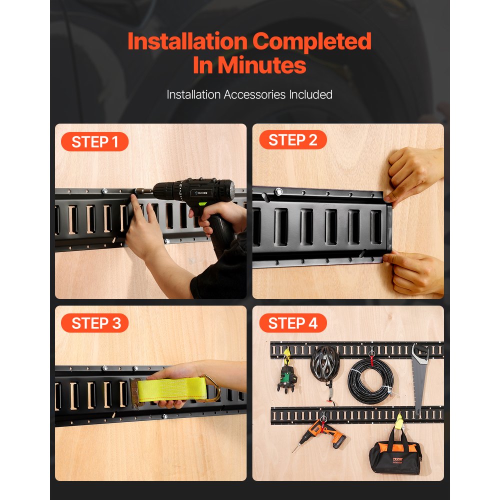 VEVOR E Track Tie Down Rail Kit, 5' Steel Rails, 4 Pack, Secure Cargo & Heavy Loads Up to 2000 lbs, Heavy Duty Etrack Rails with Screws for Garages, Vans, Trailers, Motorcycle Tie Downs, ATV Mountings