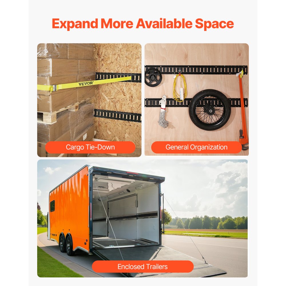 VEVOR E Track Tie Down Rail Kit, 2' Steel Rails, 4 Pack, Secure Cargo & Heavy Loads Up to 2000 lbs, Heavy Duty Etrack Rails with Screws for Garages, Vans, Trailers, Motorcycle Tie Downs, ATV Mountings
