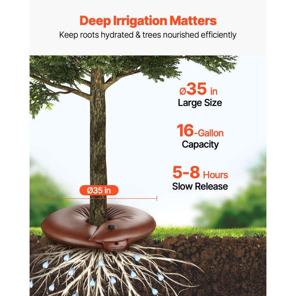 VEVOR Tree Watering Rings, 4 Pcs 16 Gallons Tree Watering Bags, 6-9 Hours Slow Release, Refillable Planting Water Bags, Water Saving, Heavy Duty Watering System for Shrub Tree Root Drip Irrigation