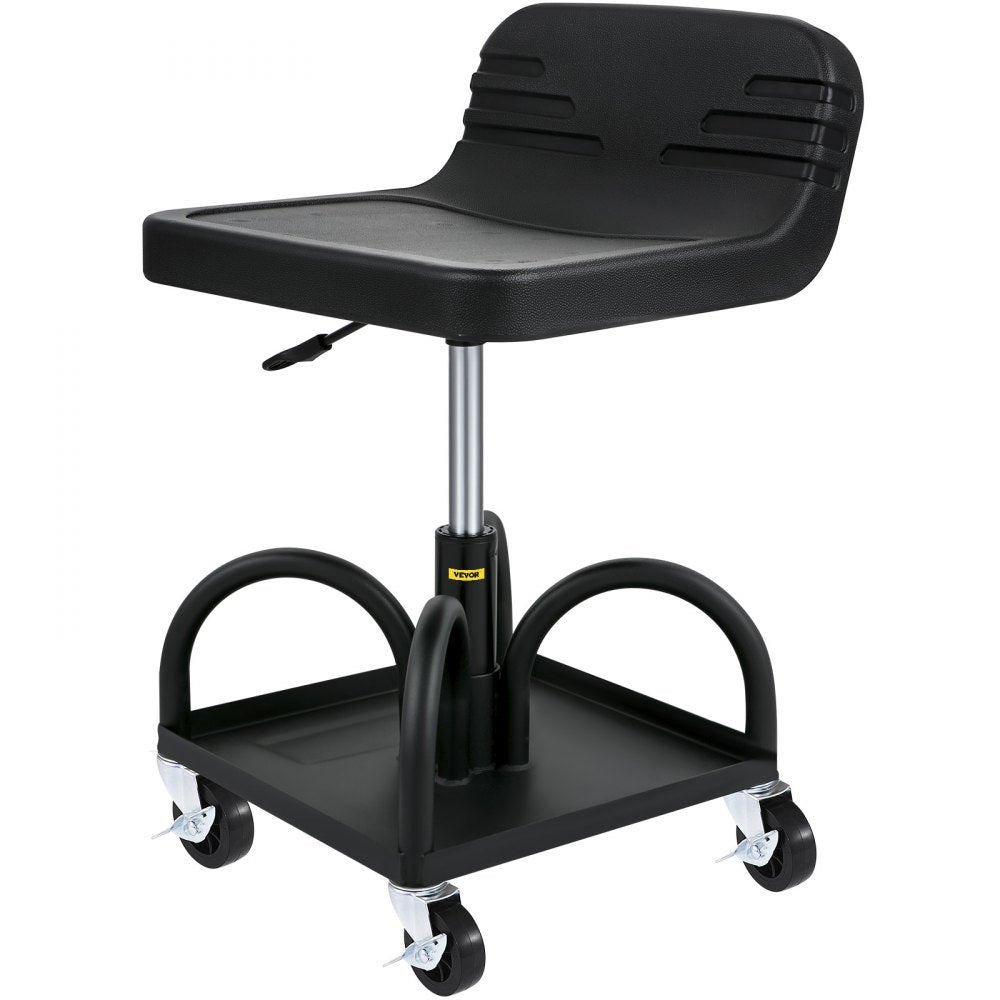 VEVOR Rolling Garage Stool, 300LBS Capacity, Adjustable Height from 15.7 in to 20.5 in, Mechanic Seat with 360-degree Swivel Wheels and Tool Tray, for Workshop, Auto Repair Shop, Black
