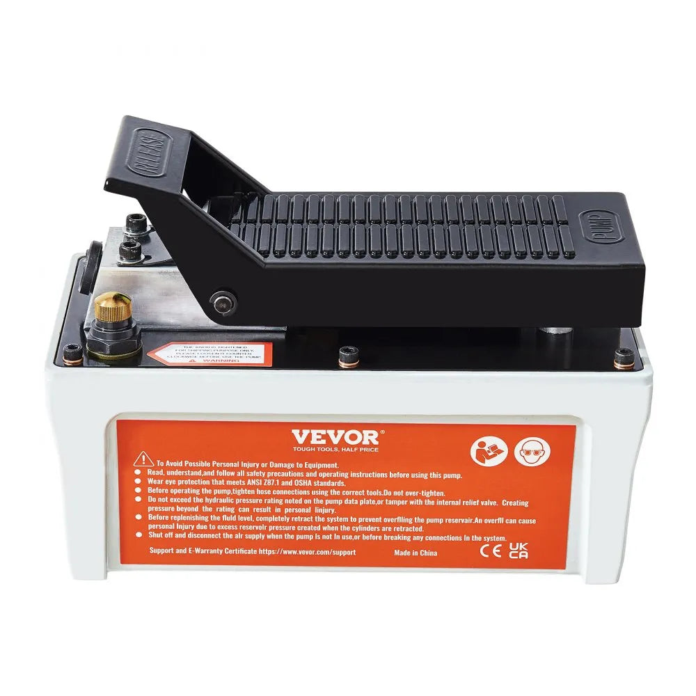 VEVOR Air Hydraulic Pump, 10,000 PSI 1/2 Gal Reservoir, NPT 3/8" Oil Outlet, NPT 1/4" Inlet, 6.6 ft Pipe, Foot Actuated Hydraulic Pump Air Treadle for Auto Body Frame Machines and Pulling Post, Gray