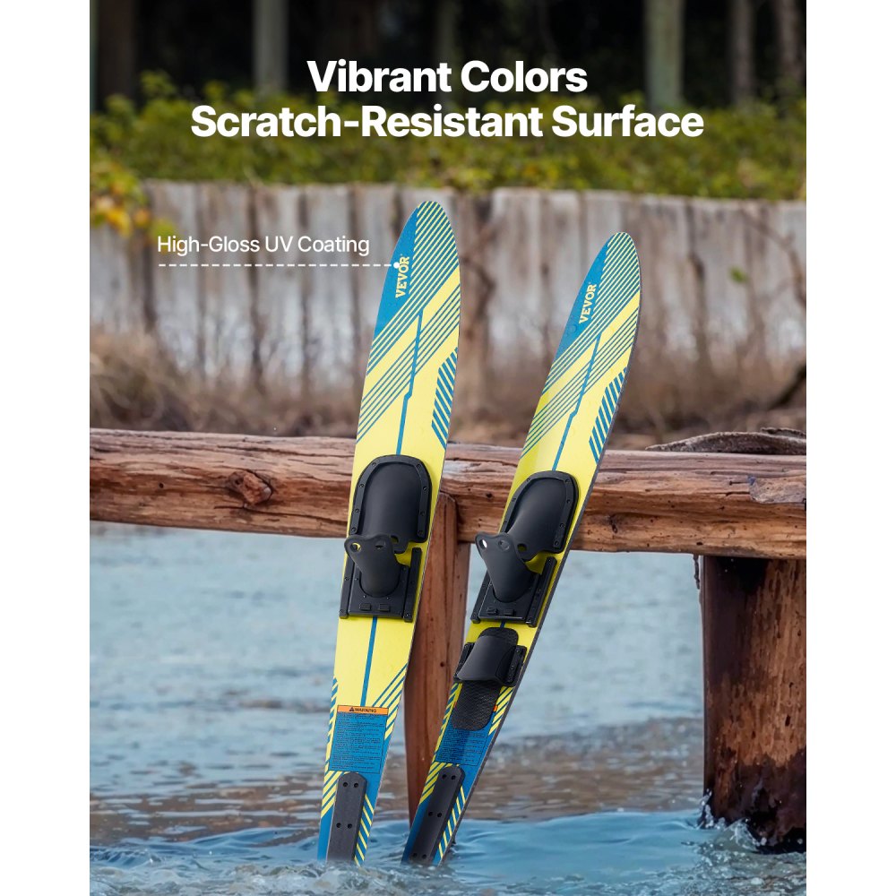 VEVOR 59" Water Skis, Adult Water Ski with X-7 Adjustable Horseshoe Bindings & Padded Rear Toe Plate, High-gloss UV Coating Waterskis  Combo for Adults Up to 300 lbs