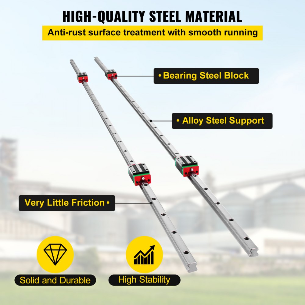 VEVOR Linear Rail HSR15-1500mm? 2pcs Linear Guideway Rail?4X Square Type Carriage Bearing Blocks?Linear Rail Support for 15mm Slotted Bearings