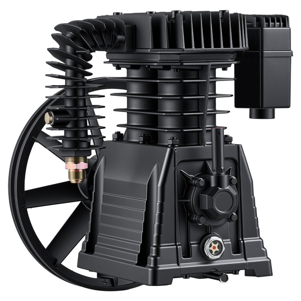 VEVOR Air Compressor Pump Head, 5HP 12.4CFM, Twin-Cylinder Oil Lubricated Air Compressor Piston Pump Head, Single Stage Cast Iron Replacement Head with Max 145PSI Pressure for Woodworking Auto Repair