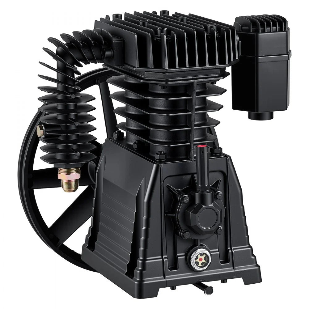 VEVOR Air Compressor Pump Head, 5HP 12.4CFM, Twin-Cylinder Oil Lubricated Air Compressor Piston Pump Head, Single Stage Cast Iron Replacement Head with Max 145PSI Pressure for Woodworking Auto Repair
