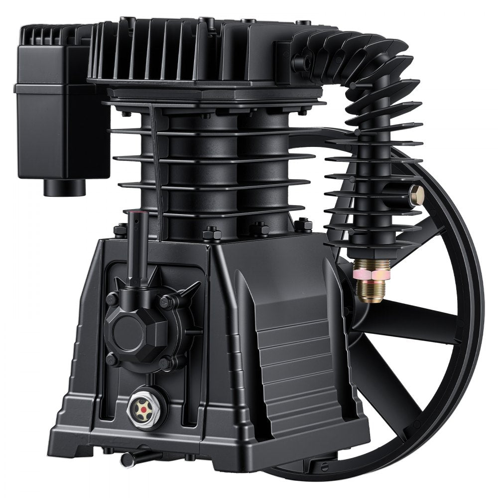 VEVOR Air Compressor Pump Head, 5HP 12.4CFM, Twin-Cylinder Oil Lubricated Air Compressor Piston Pump Head, Single Stage Cast Iron Replacement Head with Max 145PSI Pressure for Woodworking Auto Repair