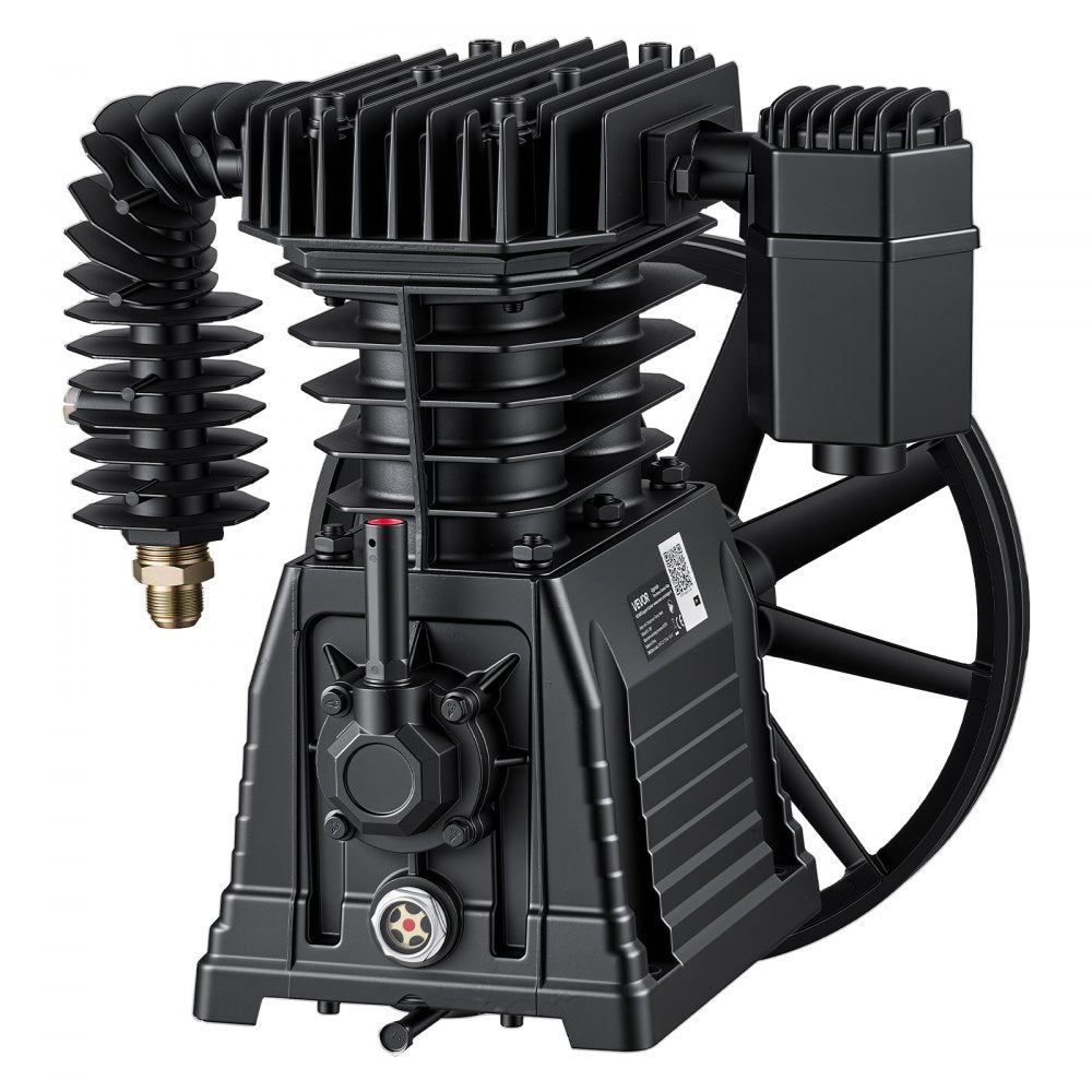 VEVOR Air Compressor Pump Head, 5HP 12.4CFM, Twin-Cylinder Oil Lubricated Air Compressor Piston Pump Head, Single Stage Cast Iron Replacement Head with Max 145PSI Pressure for Woodworking Auto Repair