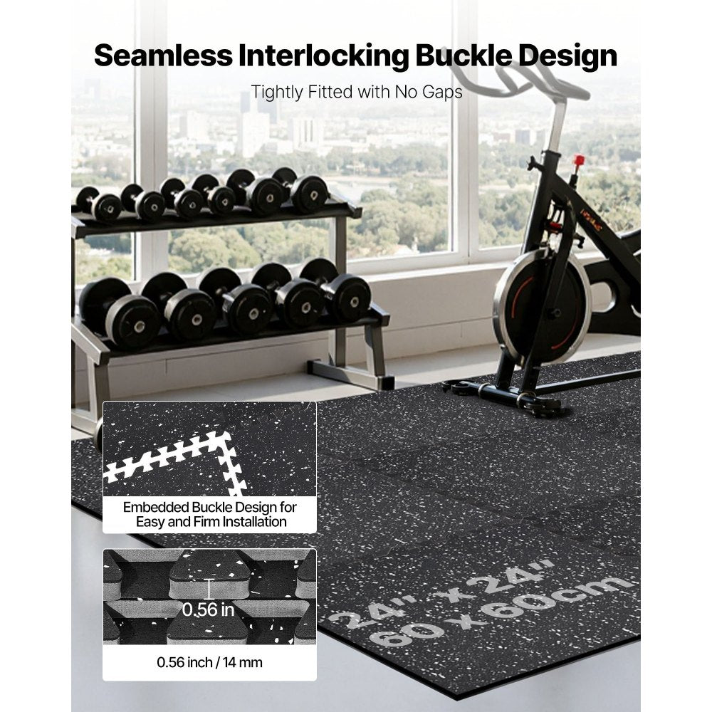 VEVOR Puzzle Exercise Mat, 12 PCS Fitness Equipment Mats, 24 x 24 x 0.56 in, High-Density EVA Foam Mat Set, Interlocking Rubber Soft Tiles, Protective Floor Padding with White Dots for Home Gym Office