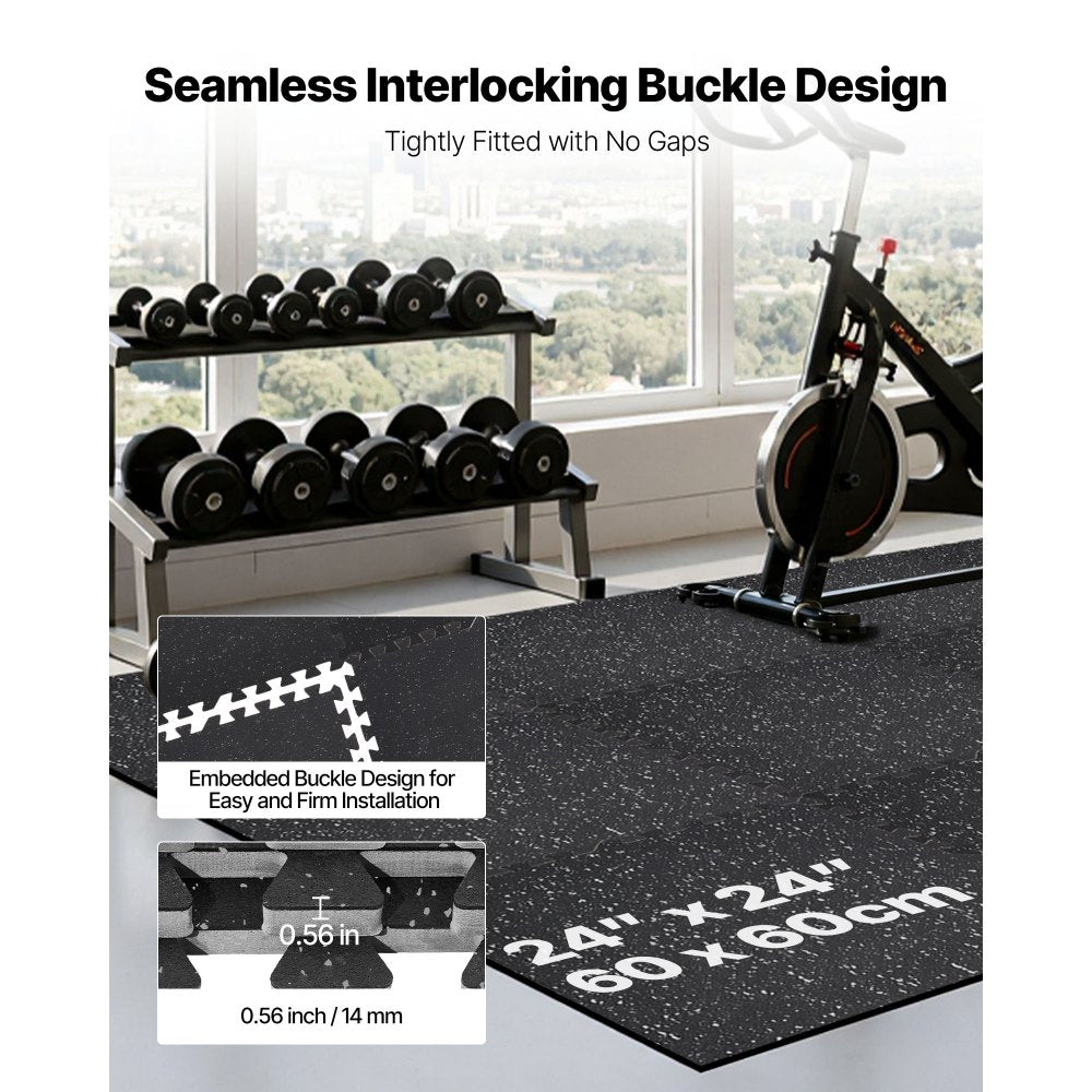 VEVOR Puzzle Exercise Mat, 12 PCS Fitness Equipment Mats, 24 x 24 x 0.56 in, High-Density EVA Foam Mats Set, Interlocking Rubber Soft Tiles, Protective Floor Padding with Gray Dots for Home Gym Office