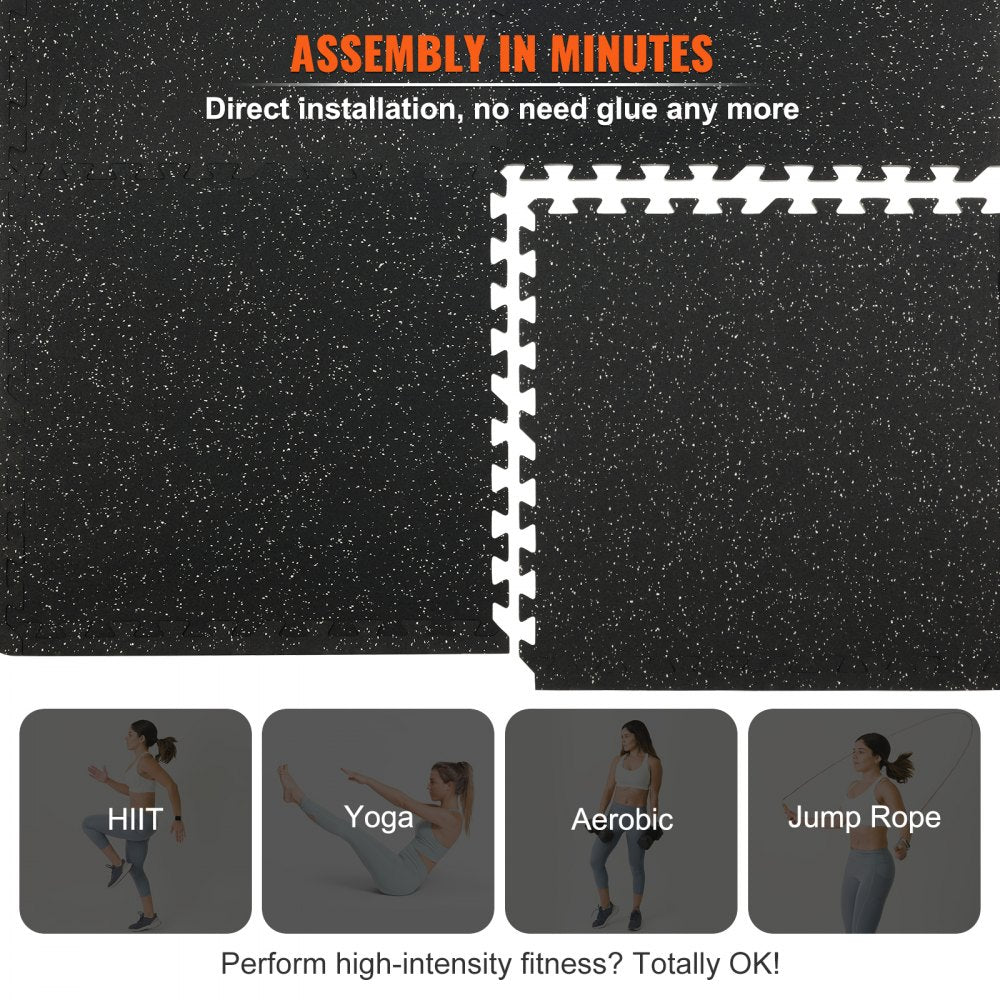 VEVOR EVA Interlocking Foam Floor Mats, 0.56 in Thickened 12 Pcs Puzzle Rubber Tiles, 24 x 24 in Exercise Floor Mat for Workout & Fitness, Heavy Duty Flooring Mats for Home, Gym, Office-48 Sq Ft