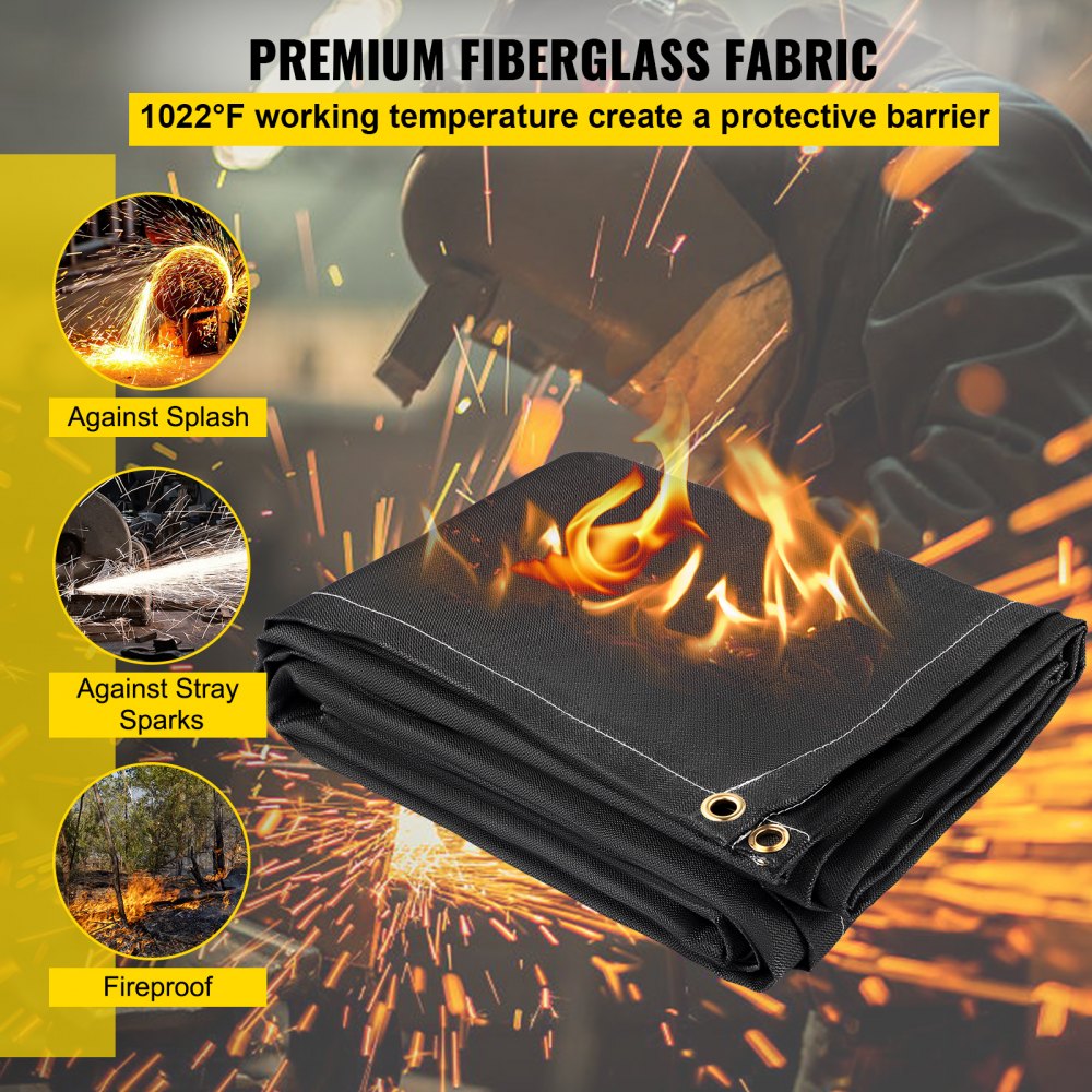 VEVOR Fire Blankets, 2 Pack Welding Blankets, 8\' x 10\' Fire Suppression Blanket, 1022°F Flame Retardant Blanket, Black Fire Emergency Blankets, Fiberglass Fire Retardant Blanket with 12 Brass Gromme