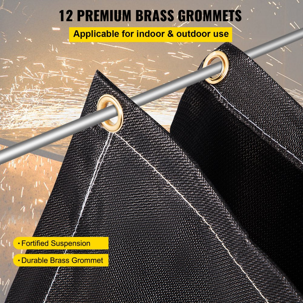 VEVOR Fire Blankets, 2 Pack Welding Blankets, 8\' x 10\' Fire Suppression Blanket, 1022°F Flame Retardant Blanket, Black Fire Emergency Blankets, Fiberglass Fire Retardant Blanket with 12 Brass Gromme