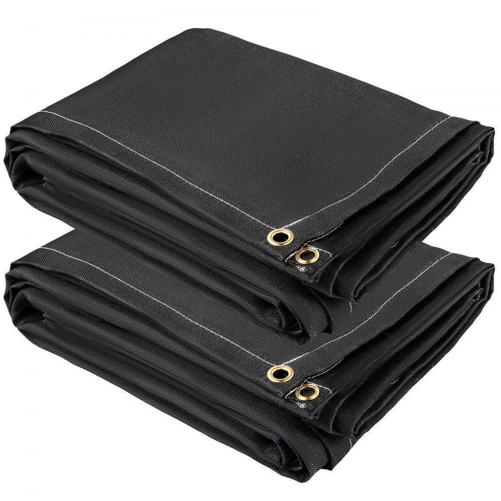 VEVOR Fire Blankets, 2 Pack Welding Blankets, 8\' x 10\' Fire Suppression Blanket, 1022°F Flame Retardant Blanket, Black Fire Emergency Blankets, Fiberglass Fire Retardant Blanket with 12 Brass Gromme