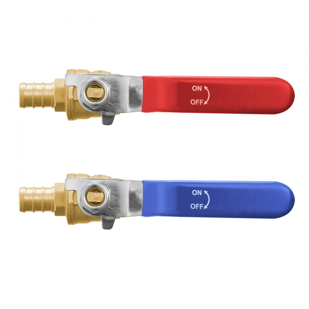 VEVOR PEX Ball Valve, 10 Pieces, 1/2 in PEX Brass Ball Valve, PEX Full Port Brass Ball Valves, Quarter Turn Hot (Red) Cold (Blue) PEX Full Port Ball Valve, for Kitchen, Hydronic Heating, Bathroom