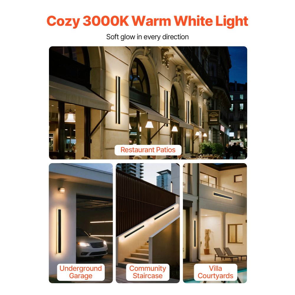 VEVOR Outdoor Wall Lights, 2 Pack, 31.5 Inch Long Strip Modern Exterior Wall Sconce Light Fixtures, 3000K Warm White, IP65 Waterproof Anti-Rust Outside Wall Mount Lighting, for House, Porch, Garage