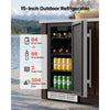 VEVOR Outdoor Beverage Refrigerator, 15 Inch Undercounter Drink Fridge, 304 Stainless Steel Door, 3.0 Cu. Ft, Hold 94 Cans, Powerful Cooling System, Built-in / Freestand Cooler, Home Bar & Patio