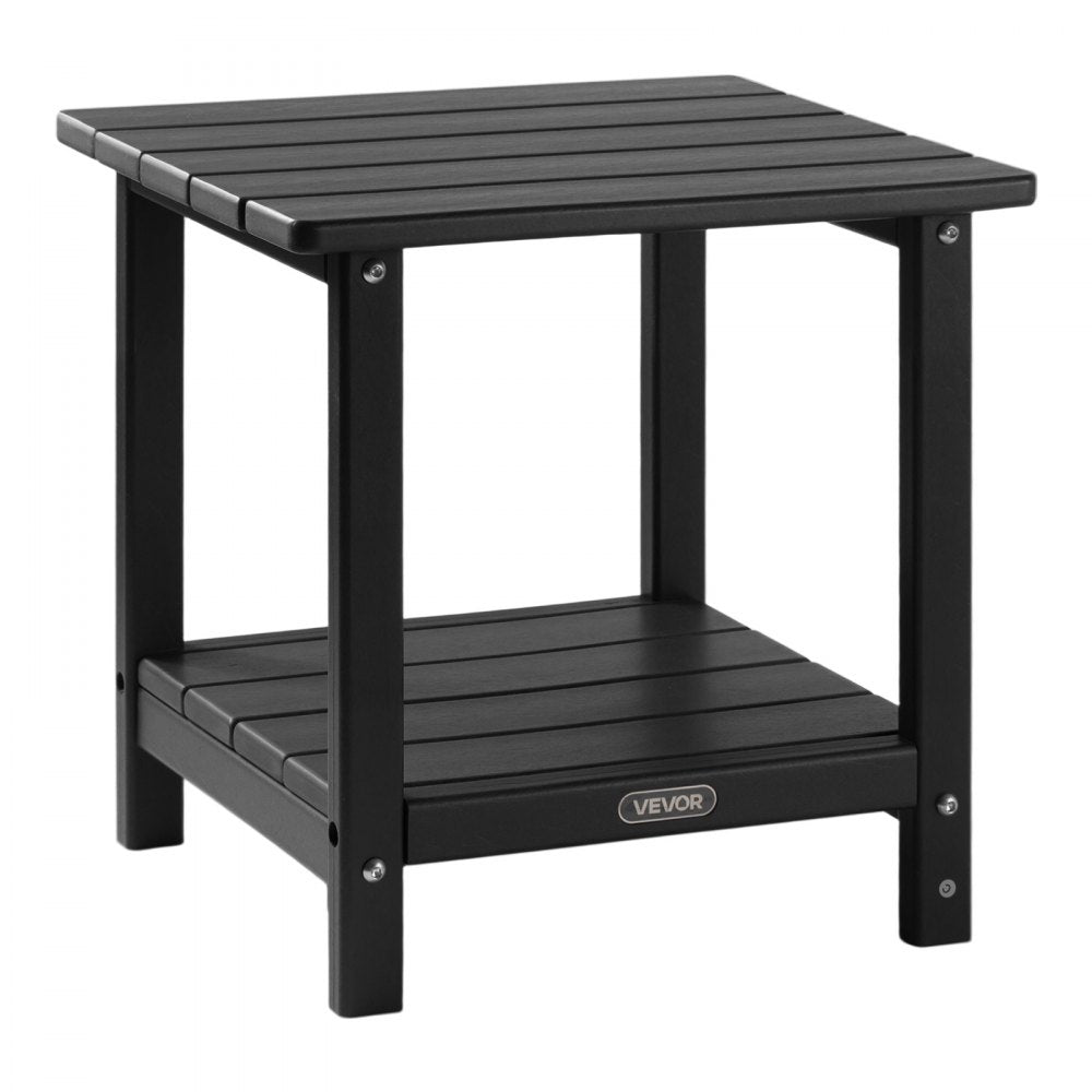 VEVOR Outdoor Side Table, 17.72W x 14.96D x 17.32H Inch, Double Layer HDPE Outside End Table for Easy Maintenance, Withstand Harsh Weather, Fit for Patio, Pool, Beach, Porch, Indoor, Backyard, Black