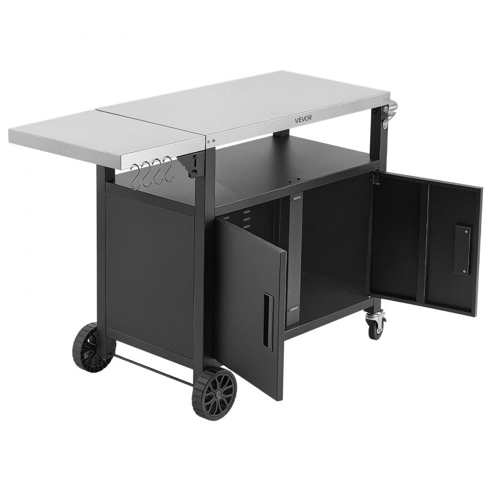 VEVOR Outdoor Grill Cart with Storage Cabinet, 48.9 Inch Grill Table, Waterproof Kitchen Island with Stainless Steel Top, Shelf, and Wheels, Movable Food Prep Station for Patio Bar Backyard BBQ