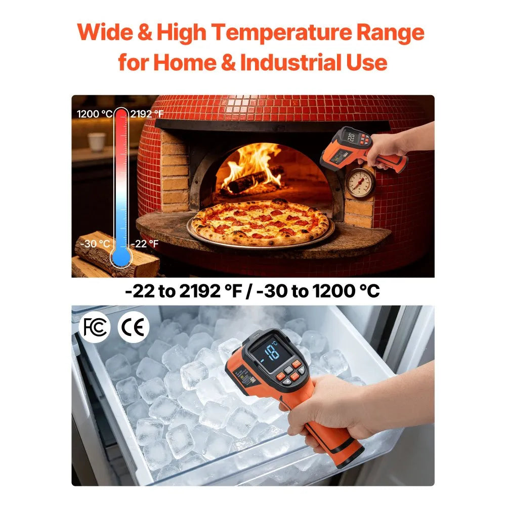VEVOR Infrared Thermometer, -22℉ to 2192℉ Dual-Mode IR Thermometer Gun with K-Type Thermocouple, Dual Laser Heat Temperature Gun Non-Contact for Cooking/Griddle/Engine/Industrial Use (Not for Human)