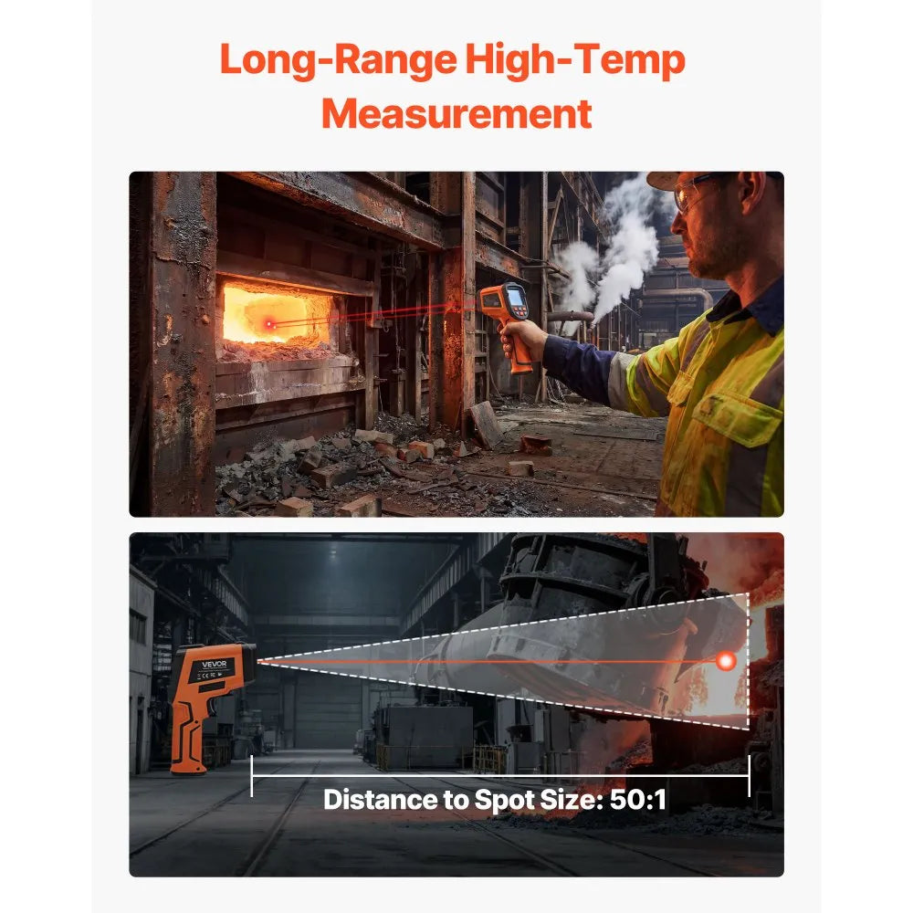VEVOR Infrared Thermometer, -22℉ to 2192℉ Dual-Mode IR Thermometer Gun with K-Type Thermocouple, Dual Laser Heat Temperature Gun Non-Contact for Cooking/Griddle/Engine/Industrial Use (Not for Human)