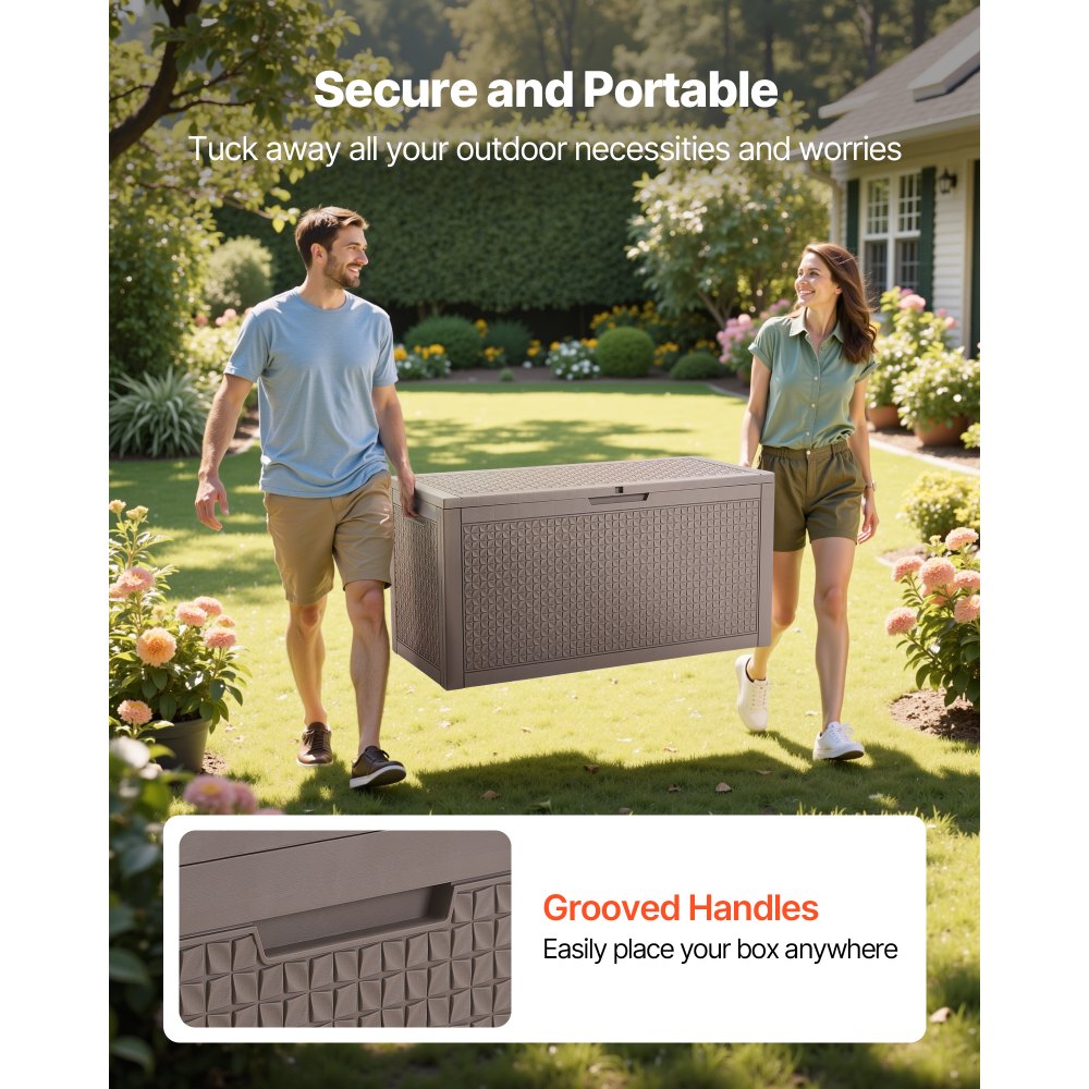 VEVOR Deck Box, 100 Gallon Outdoor Storage Box, 48.0" x 21.5" x 24.5", Waterproof PP Deckbox with Aluminum Alloy Padlock, for Patio Furniture, Pool Toys, Garden Tools, Outdoor Cushions, Gray