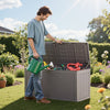 VEVOR Deck Box, 100 Gallon Outdoor Storage Box, 48.0" x 21.5" x 24.5", Waterproof PP Deckbox with Aluminum Alloy Padlock, for Patio Furniture, Pool Toys, Garden Tools, Outdoor Cushions, Gray