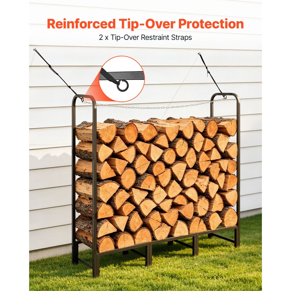 VEVOR Firewood Rack 4ft 1/4 Cord Heavy Duty Outdoor Wood Storage Holder, for Fireplace Patio Deck, 550 lbs Load Capacity, Carbon Steel Frame Fire Log Stacker Stand, Metal Wood Pile Organizer, Black