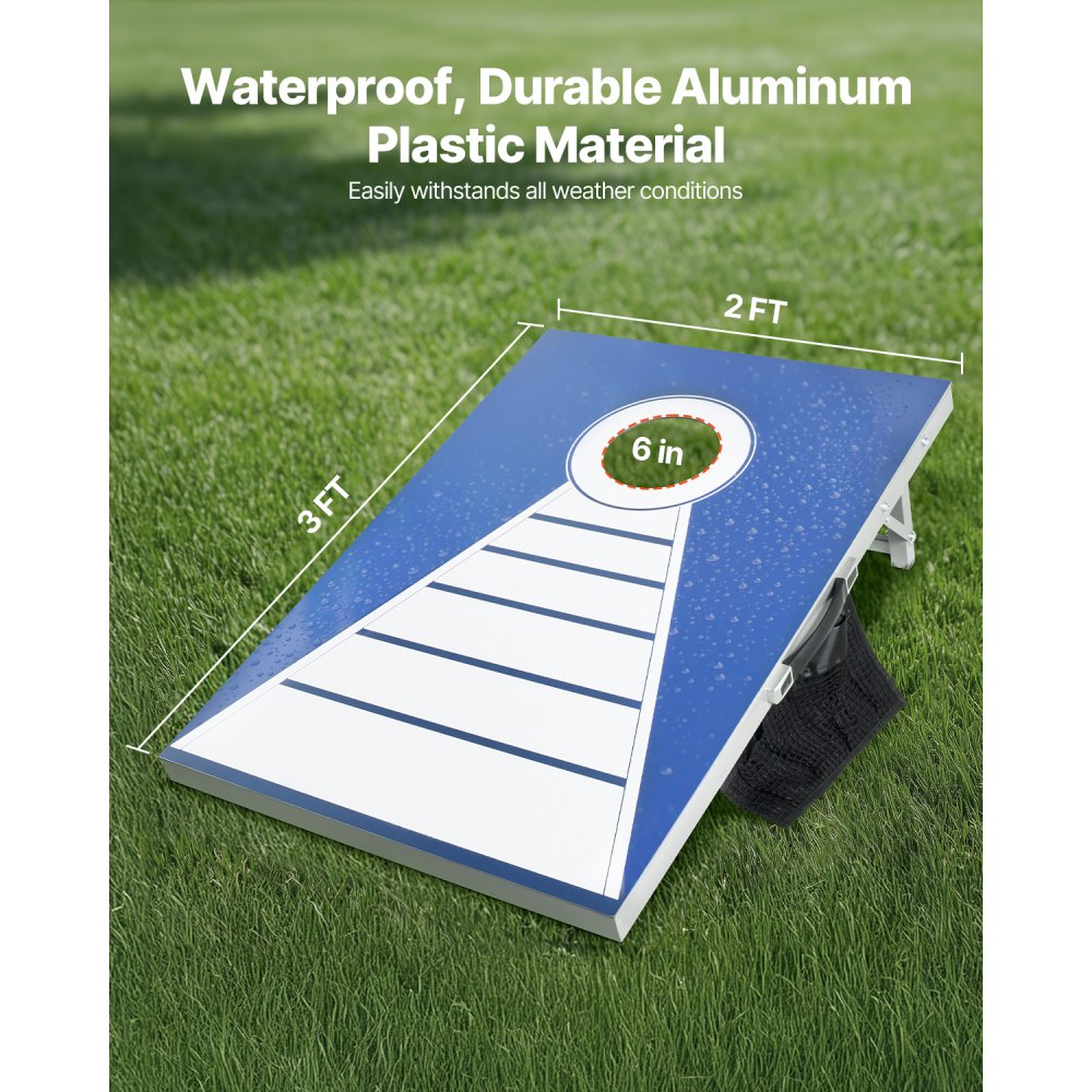 VEVOR Cornhole Set, 3x2 ft Corn Hole Game Boards, Aluminum Weatherproof Portable Toss Board, Indoor and Outdoor Foldable Cornhole Play for Adults, Include 8 Bean Bags, for Yard Backyard Beach Camping