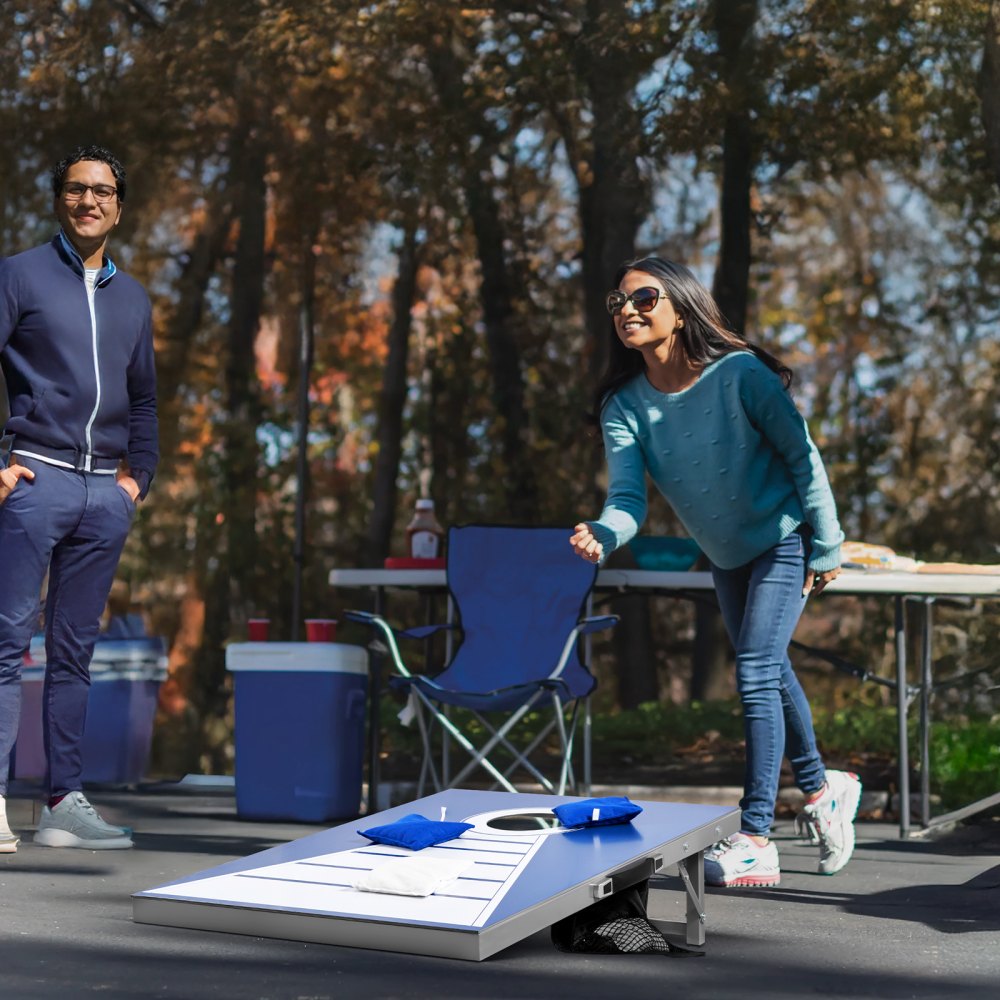 VEVOR Cornhole Set, 3x2 ft Corn Hole Game Boards, Aluminum Weatherproof Portable Toss Board, Indoor and Outdoor Foldable Cornhole Play for Adults, Include 8 Bean Bags, for Yard Backyard Beach Camping