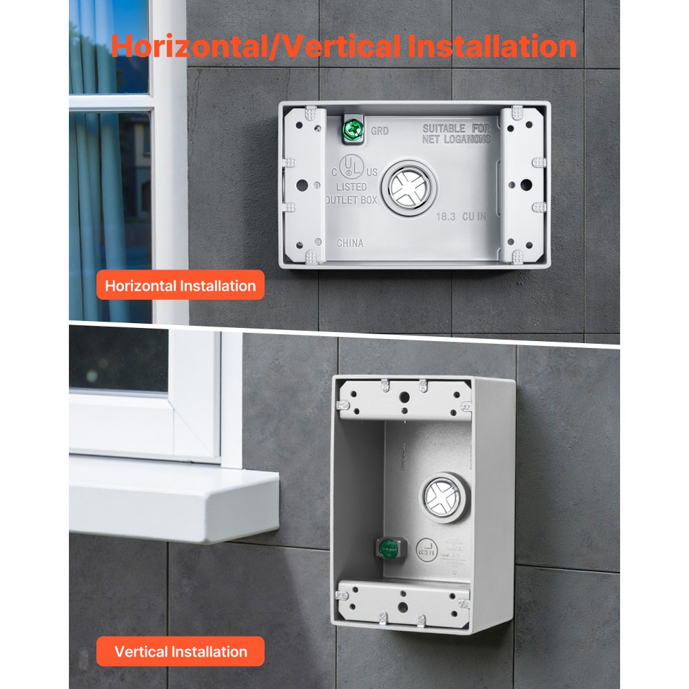 VEVOR Outdoor Electrical Box, 4.5 x 2.8 x 2 in, Weatherproof Outlet Junction Box, Suitable 1/2-Inch or 3/4-Inch Electrical Conduit, 18.3 Cu.In Large Capacity Plug Receptacle Protector, 4PCS, Gray