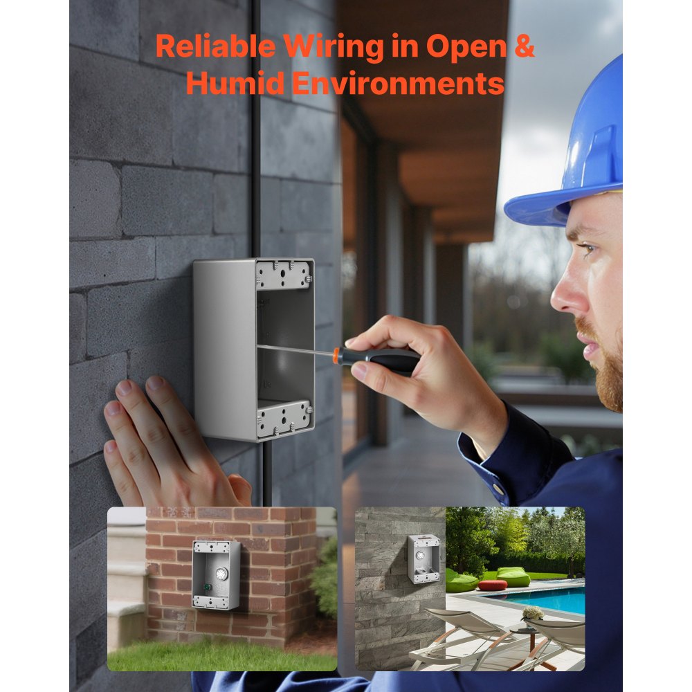 VEVOR Outdoor Electrical Box, 4.5 x 2.8 x 2 in, Weatherproof Outlet Junction Box, Suitable 1/2-Inch or 3/4-Inch Electrical Conduit, 18.3 Cu.In Large Capacity Plug Receptacle Protector, 4PCS, Gray