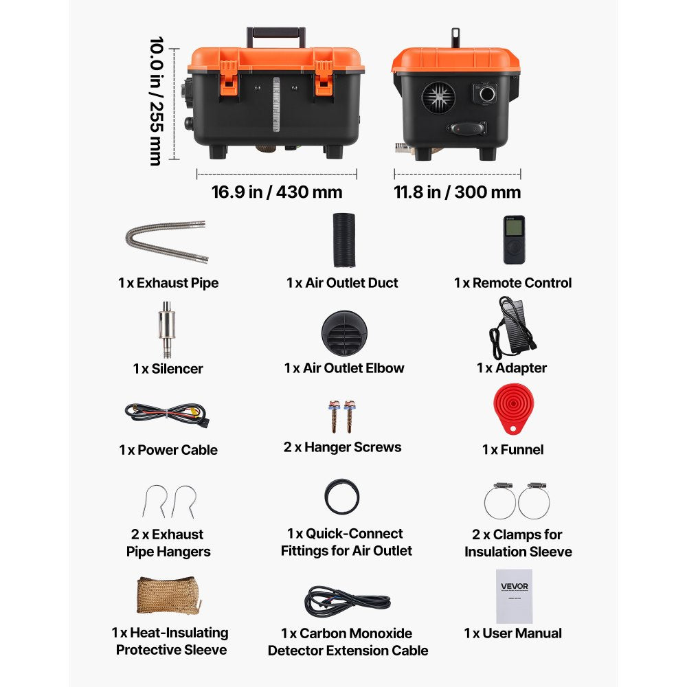 VEVOR Diesel Heater, 8KW, DC 12V/24V, All in One Portable Diesel Air Heater with Remote Control and LCD Screen, Fast Heating Low Noise, 1.1 Gal Fuel Tank for Trucks, Vans, RVs, Campers, and Garages