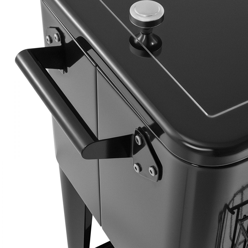 VEVOR 80 Quart Rolling Ice Chest, Holds up to 50 Bottles / 110 Cans, Portable Patio Party Bar Drink Cooler Cart with Bottom Shelf, Beverage Pool with Side Basket and Bottle Opener, Black