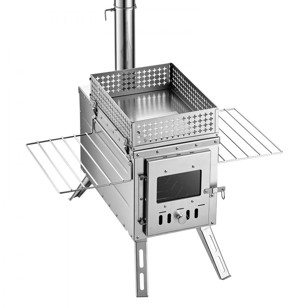 VEVOR Wood Stove Portable Sauna Hot Tent Rocket Stove Stainless Steel, for Dry Sauna Heating Outdoor Camping, with Detachable Stone Box, Extended Chimney Pipes, and Heat-Resistant Glass Window