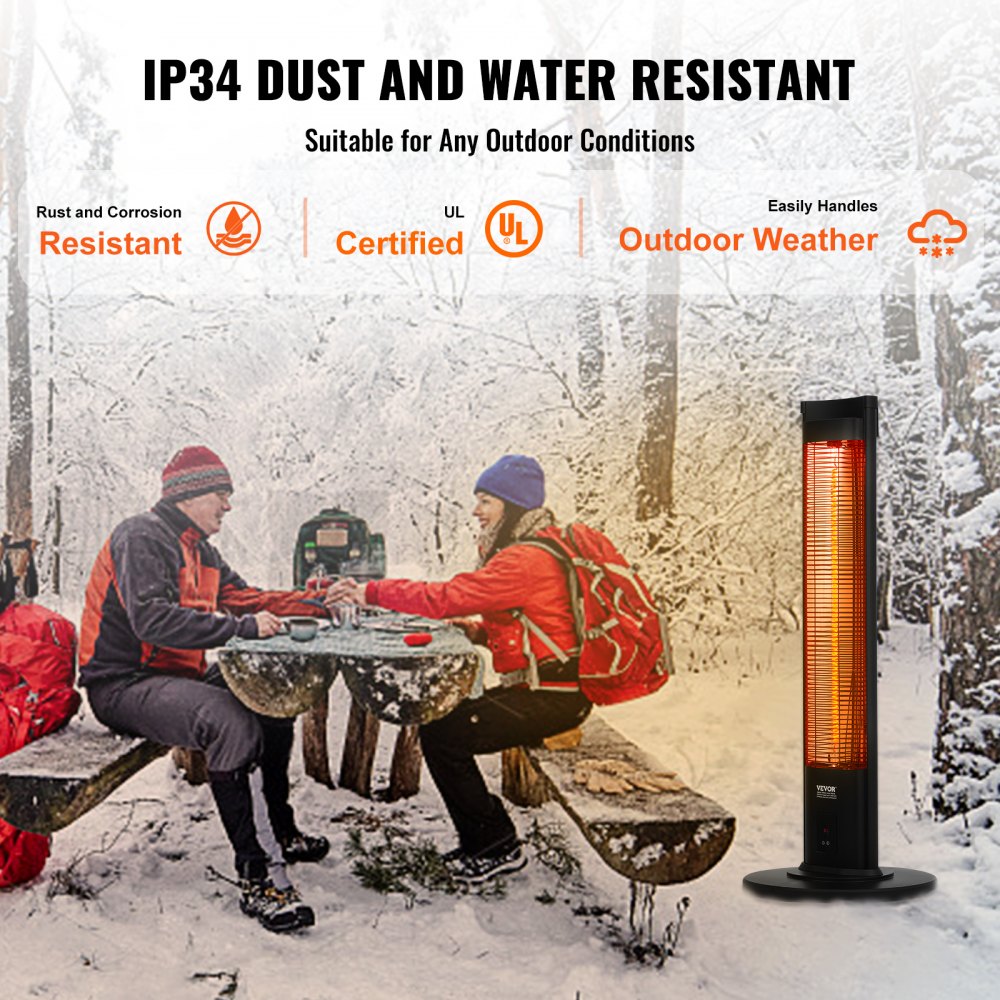 VEVOR Infrared Heater, 1500W Remote Control Electric Space Heater, Patio Heater w/ 3 Speeds & Timer & Tip-Over Protection, Outdoor/Outdoor for Bedroom,Studio,Porch,Dining Room,Studio, Stand,40in L