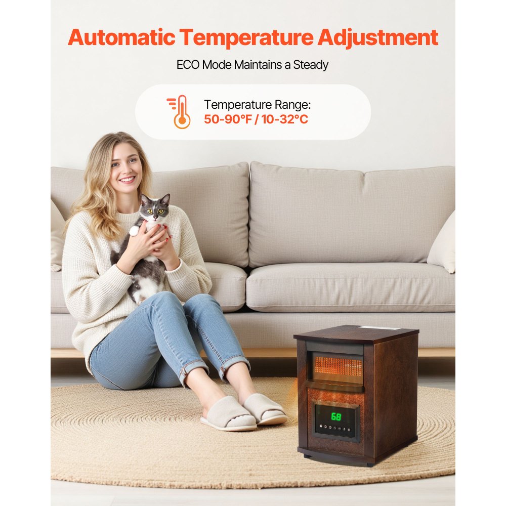 VEVOR Infrared Heater, 1500W Electric Space Heater with Remote Control, LED Screen & 24H Timer, Multiple Temperature Adjustable for Patio Bedroom,Living Room,Studio,Dining Room