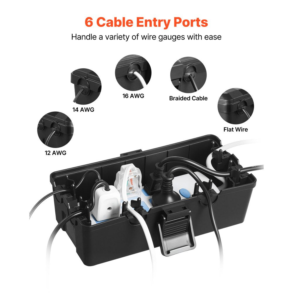 VEVOR Outdoor Electrical Box Waterproof, 9.4 x 4.3 x 2.8 in, IP54 Weatherproof Extension Cord Cover, Large Outlet Connection Box Plug Protector with 6 Cable Entry, for Power Strip, Holiday Light Decor