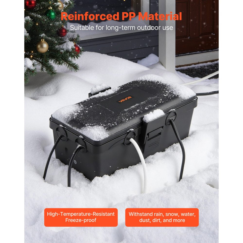 VEVOR Outdoor Electrical Box Waterproof, 9.4 x 4.3 x 2.8 in, IP54 Weatherproof Extension Cord Cover, Large Outlet Connection Box Plug Protector with 6 Cable Entry, for Power Strip, Holiday Light Decor