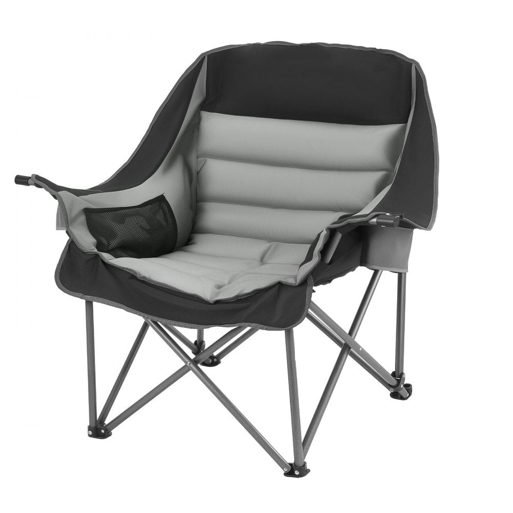 VEVOR Oversized Camping Chairs, 450 lbs Heavy Duty Support, Portable Padded Folding Camp Chairs with Dual Cup Holders & Wine Glass Holders, Carry Bag for Outdoor, Fishing, Black & Gray, 1 Pack