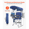 VEVOR Camping Chair with Canopy Shade, Folding Beach Chair with Canopy & Magazine Pocket, 2 Cup Holders, 330 lbs Heavy Duty Support, Carry Bags for Outdoor, Camp, Fishing, Tailgates, Deep Blue