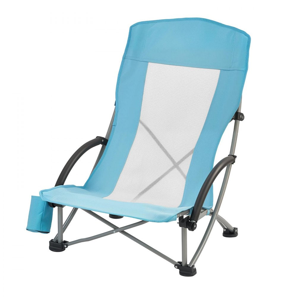 VEVOR Folding Beach Chair, High Back Camping Chairs for Adults, with Cup Pocket, Mesh Back, Carry Bag, Portable Extra Wide Seat Chair 330 lbs Heavy Duty Support, for Outdoor, Camp, Light Blue
