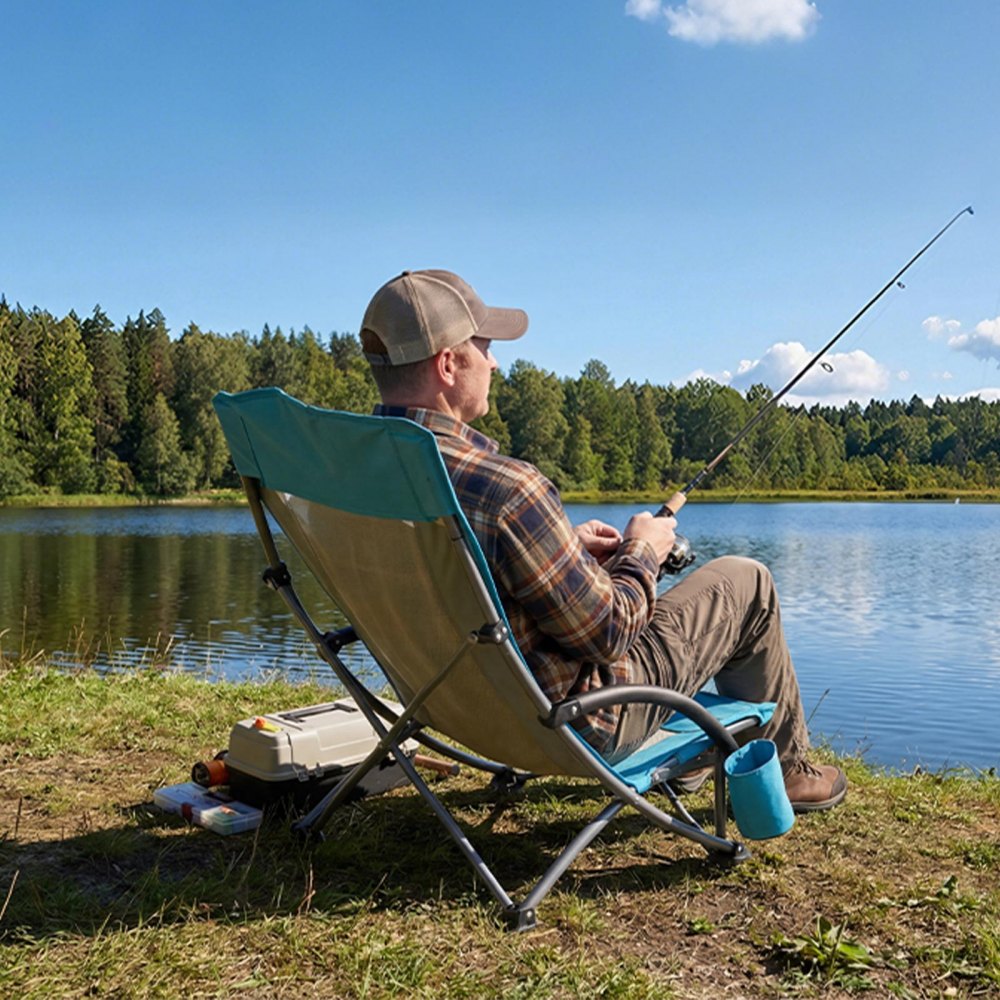 VEVOR Folding Beach Chair, High Back Camping Chairs for Adults, with Cup Pocket, Mesh Back, Carry Bag, Portable Extra Wide Seat Chair 330 lbs Heavy Duty Support, for Outdoor, Camp, Light Blue, 2 Pack