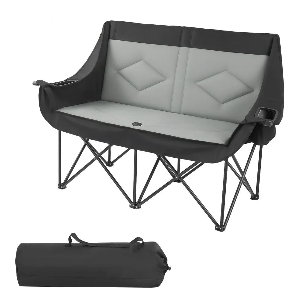 VEVOR Double Camping Chair, Oversized Two Person Camp Chair with 660 lbs Heavy Duty Support, with Dual Cup Holders, Wine Glass Holders, Magazine Straps, Carry Bags for Outdoor, Beach, 1 Pack
