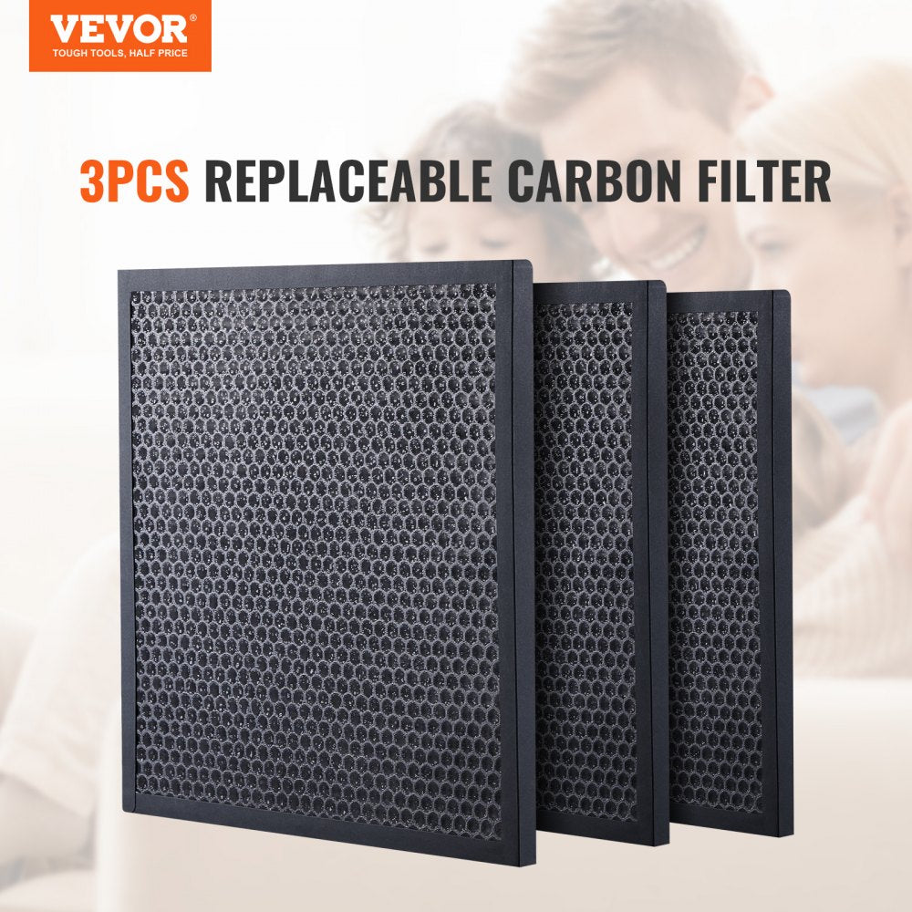 VEVOR Active Carbon Filters, 3 Pack, 15.7'' x 15.7'' Air Filter Replacement, High-efficient Stage 2 Filters Compatible w/ BlueDri & VEVOR Scrubber, Air Purifiers, Water Damage Restoration Equipment