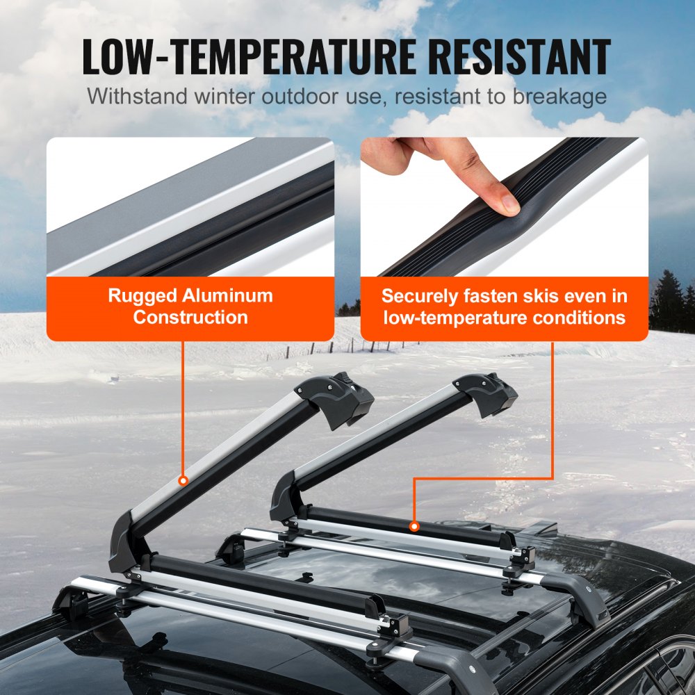 VEVOR Ski and Snowboard Roof Rack, 31.7-Inch Universal Ski Rack for Car Roof Fit Most Crossbars, Carry up to 6 Pairs of Skis or 4 Snowboards, Aluminum Snowboard Ski Rack with Lock & Rubber Padding