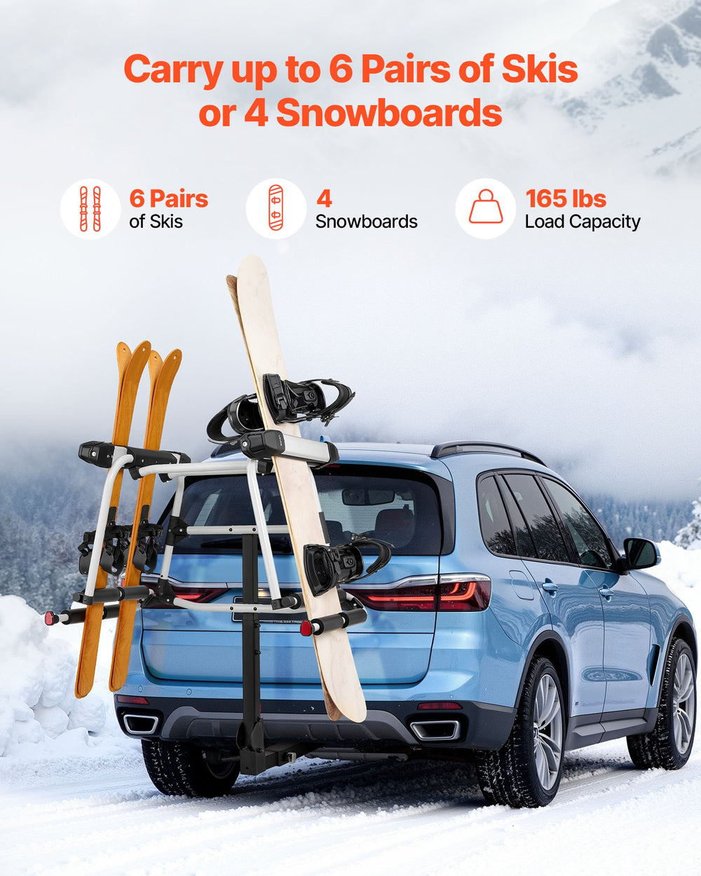 Carries up to 6 pairs of skis or 4 snowboards (165 lbs capacity)