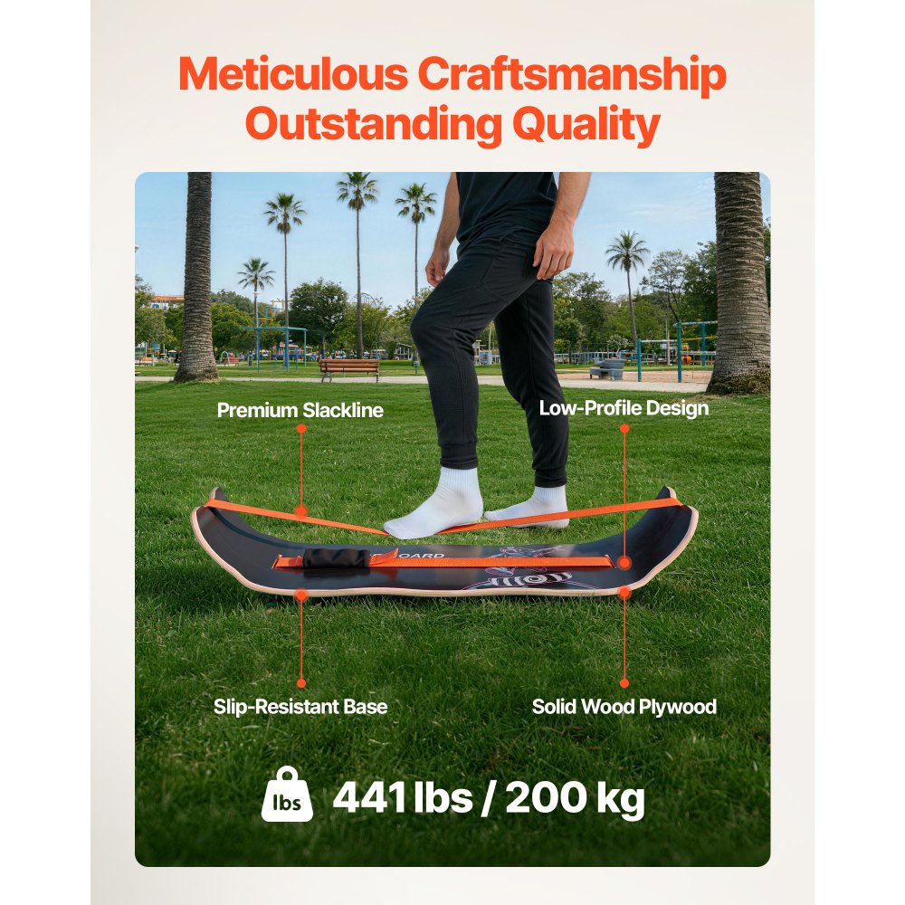 VEVOR Balance Board, Wobble Board Trainer for Adults, Premium Wooden Curved Balance Training Equipment, Compact & Lightweight for Core Workouts, Standing Desk Exercise, Home Gym, Yoga, Black & Orange