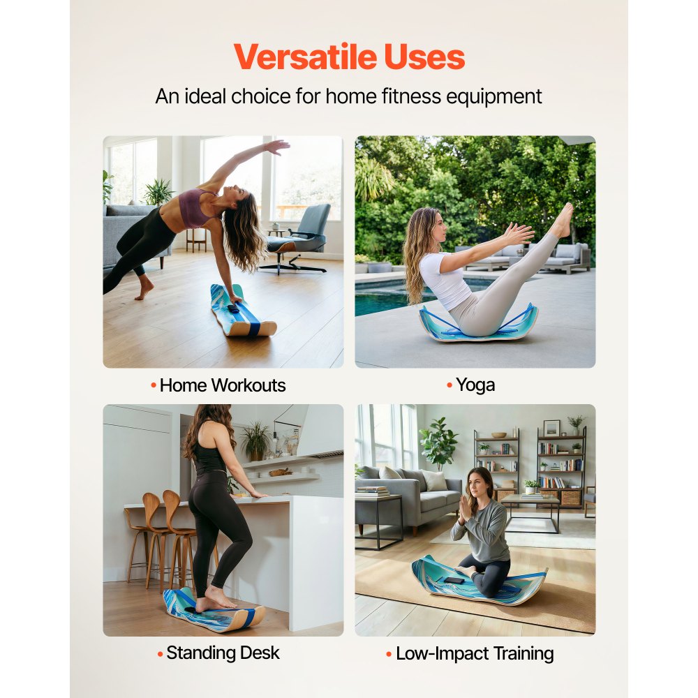 VEVOR Balance Board, Wobble Board Trainer for Adults, Premium Wooden Curved Balance Training Equipment, Compact & Lightweight for Core Workouts, Standing Desk Exercise, Home Gym, Yoga & More, Blue