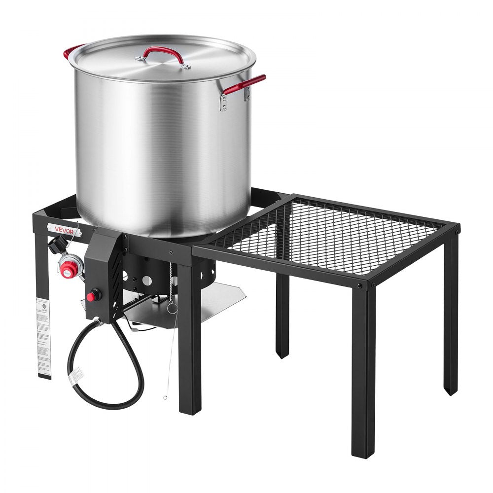 VEVOR 60 Qt Seafood Boiling Kit with Strainer, Aluminum Crawfish Boiler, Outdoor Backyard Cooking for Crab, Shrimp, Lobster, Deep Fryer Steamer Set with Side Table, Stand, 100,000 BTU Propane Burner
